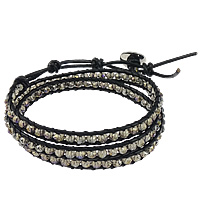 Crystal Wrap Bracelet, with Cowhide, brass clasp  & faceted 7mm Approx 20-23 Inch 