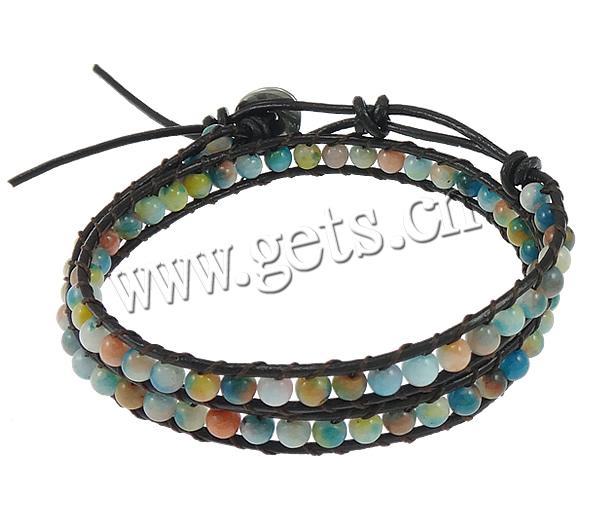 Gemstone Wrap Bracelet, with Cowhide, brass clasp, 2-strand, more colors for choice, Length:Approx 13.5-15.5 Inch, Sold By Strand