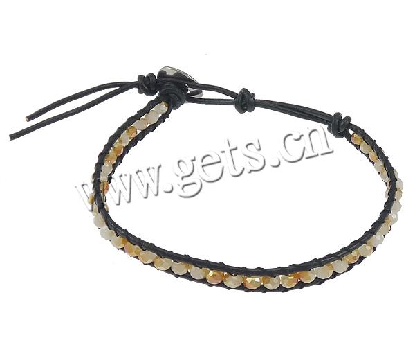 Crystal Wrap Bracelet, with Cowhide, brass clasp, faceted, more colors for choice, 7mm, 3x4mm, Length:Approx 6.5-8 Inch, Sold By Strand
