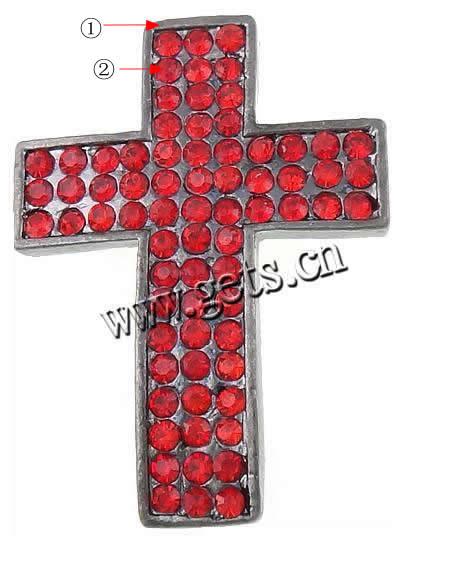 Rhinestone Zinc Alloy Connector, Cross, plated, Customized & with Mideast rhinestone & 1/1 loop, more colors for choice, 33.5x24.5x6mm, Hole:Approx 4.5mm, Sold By PC