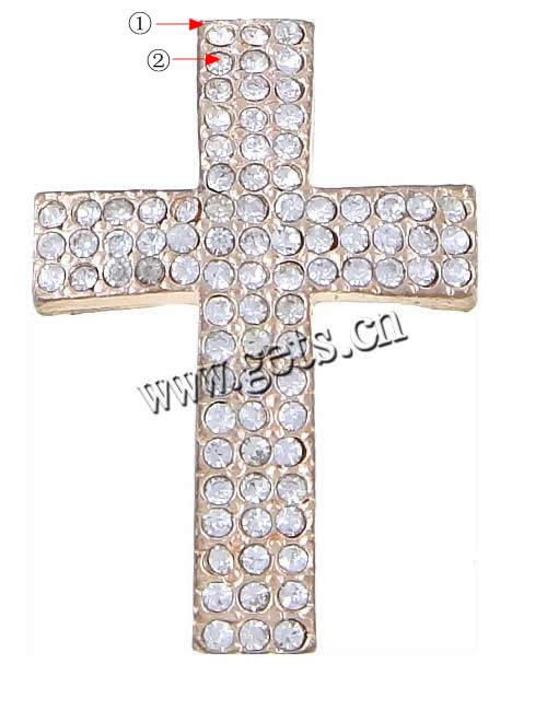 Rhinestone Zinc Alloy Connector, Cross, plated, Customized & with rhinestone, more colors for choice, 39x26.6x5.3mm, Hole:Approx 2.2mm, Sold By PC