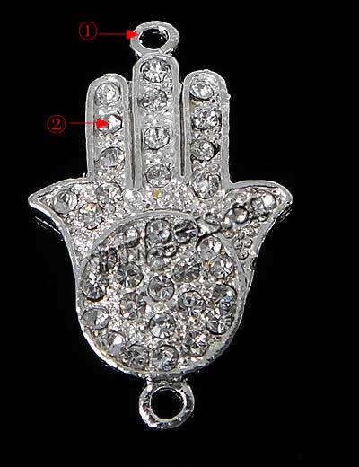 Rhinestone Zinc Alloy Connector, Hand, plated, Customized & with rhinestone & 1/1 loop, more colors for choice, 19x31x3mm, Hole:Approx 2mm, Sold By PC