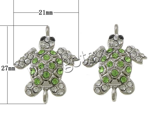 Animal Zinc Alloy Connector, Turtle, plated, Customized & with rhinestone & 1/1 loop, more colors for choice, cadmium free, 21x27x4mm, Hole:Approx 2.5mm, Sold By PC
