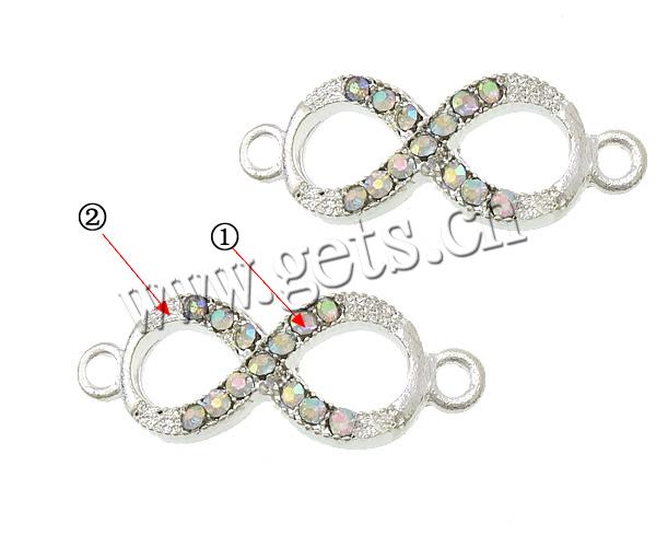 Zinc Alloy Connector Bar, Infinity, plated, Customized & with rhinestone & 1/1 loop, more colors for choice, cadmium free, 27x10x3mm, Hole:Approx 2mm, Sold By PC