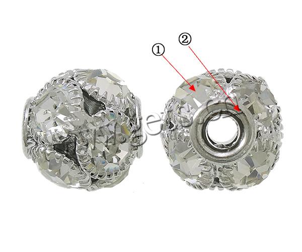 Kugelrhinestone Spacer, Messing, rund, plattiert, mit Strass, keine, frei von Nickel, Blei & Kadmium, 13x14.5mm, Bohrung:ca. 3.5mm, verkauft von PC