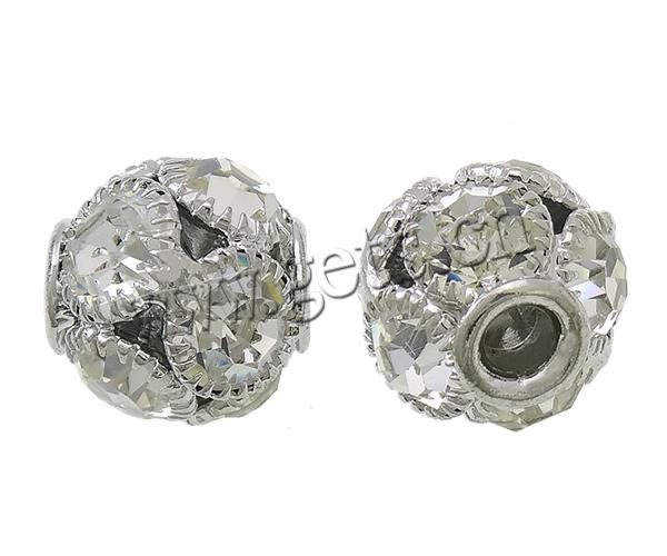 Boule strass Spacer, laiton, Rond, Placage, avec strass, plus de couleurs à choisir, protéger l'environnement, sans nickel, plomb et cadmium, 13x14.5mm, Trou:Environ 3.5mm, Vendu par PC