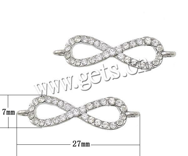 Zinc Alloy Connector Bar, Infinity, plated, Customized & with rhinestone & 1/1 loop, more colors for choice, cadmium free, 27x7x1.8mm, Hole:Approx 2mm, Sold By PC