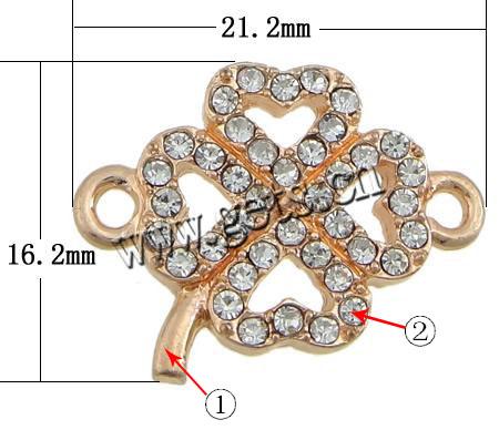 Rhinestone Zinc Alloy Connector, Flower, plated, Halloween Jewelry Gift & Customized & with Czech rhinestone & 1/1 loop, more colors for choice, 21.2x16.2x3mm, Hole:Approx 1.8mm, Sold By PC