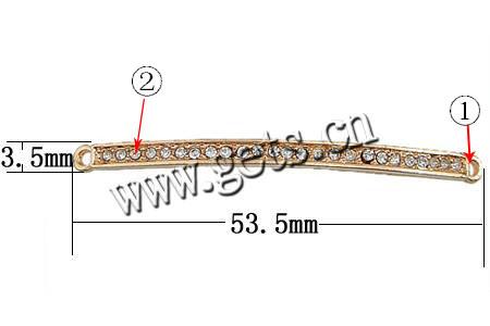 Rheinkiesel Zinklegierung Verbinder, plattiert, Kundenindividuell & mit tschechischem Strass & 1/1-Schleife, keine, 53.5x3.5x2.5mm, Bohrung:ca. 1.5mm, verkauft von PC