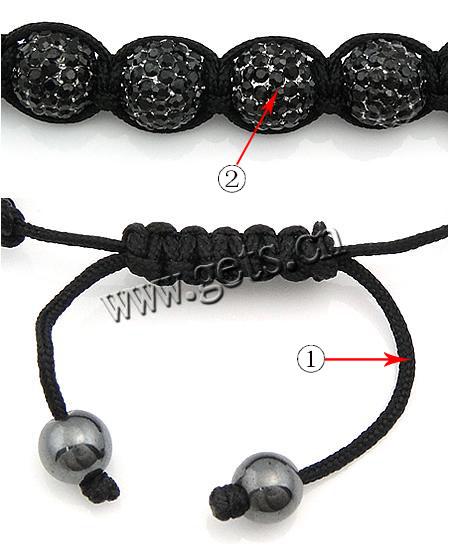 Rhinestone Woven Ball Bracelets, with Wax Cord & Hematite & Zinc Alloy, handmade, more colors for choice, 9-10mm, Length:7 Inch, Sold By Strand