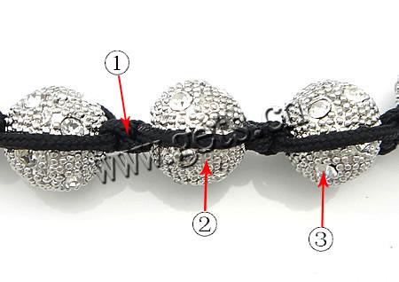 Rhinestone Woven Ball Bracelets, with Wax Cord & Hematite & Zinc Alloy, handmade, more colors for choice, 10mm, 12mm, Length:5-10 Inch, Sold By Strand