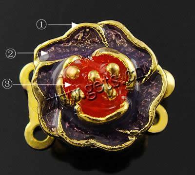 Zinc Alloy Box Clasp, with enamel, Flower, plated, Customized & enamel & 2-strand, more colors for choice, nickel, lead & cadmium free, 11x11x9mm, Hole:Approx 1.2mm, Sold By PC