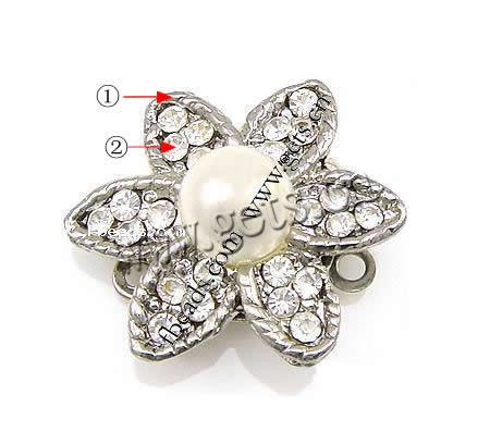 Zinc Alloy Box Clasp, Flower, plated, Customized & 3-strand & with rhinestone, more colors for choice, 18x15x10mm, Hole:Approx 1mm, 500PCs/Bag, Sold By Bag