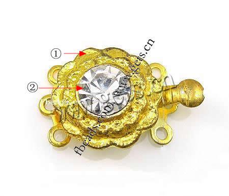 Zinc Alloy Box Clasp, Flower, plated, Customized & 3-strand & with rhinestone, more colors for choice, 12x12x7mm, Hole:Approx 1mm, 500PCs/Bag, Sold By Bag
