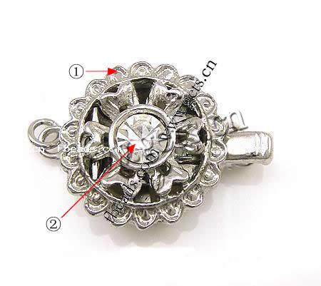 Zinc Alloy Box Clasp, Flower, plated, Customized & with rhinestone & single-strand, more colors for choice, 14x14x6mm, Hole:Approx 2mm, 1000PCs/Bag, Sold By Bag
