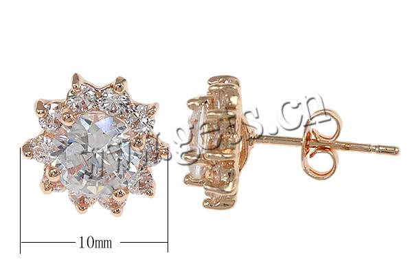Cubic Zirconia Micro Pave Brass Earring, Flower, plated, micro pave cubic zirconia & faceted, more colors for choice, 10x10x15mm, Sold By Pair