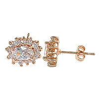Cubic Zirconia Micro Pave Brass Earring, Flower, plated, micro pave cubic zirconia 