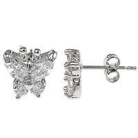 Cubic Zirconia Micro Pave Brass Earring, Butterfly, plated, micro pave cubic zirconia & faceted 
