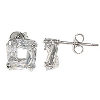 Cubic Zirconia Micro Pave Brass Earring, Square, plated, micro pave cubic zirconia & faceted 