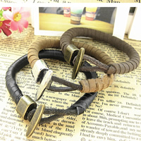Cowhide Bracelets, with Zinc Alloy, antique bronze color plated, mixed colors, nickel, lead & cadmium free, 8mm Approx 7.5 Inch 