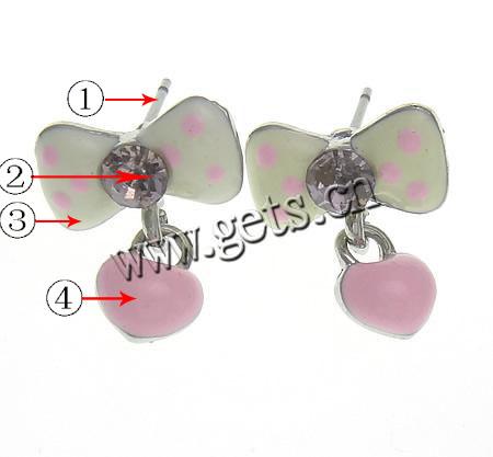 Enamel Zinc Alloy Stud Earring, stainless steel post pin, Bowknot, plated, Customized & with rhinestone, more colors for choice, 11.7x15mm, Sold By Pair