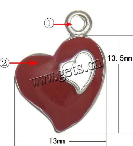 Zinc Alloy Enamel Pendants, Heart, plated, more colors for choice, 13x13.5x2mm, Hole:Approx 1.8mm, Sold By PC