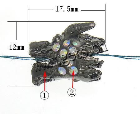 Zinklegierung Tier Perlen, Drachen, plattiert, Kundenindividuell & mit Strass, keine, 17.5x12x10mm, Bohrung:ca. 2mm, verkauft von PC