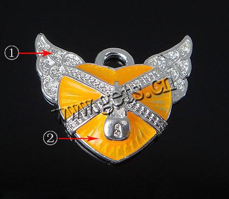 Zinc Alloy Heart Pendants, Winged Heart, plated, Customized & enamel, more colors for choice, 24.3x19.8x4.5mm, Hole:Approx 2.8mm, Sold By PC