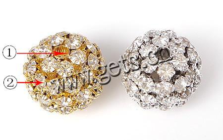 Boule strass Spacer, avec alliage de zinc, Rond, Placage, plus de couleurs à choisir, 20x21mm, Trou:Environ 3.5mm, Vendu par PC