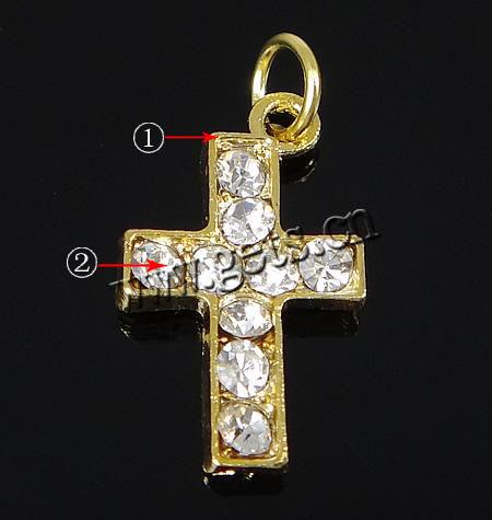 Zinc Alloy Cross Pendants, plated, with rhinestone, more colors for choice, 10.5x15.5x2.5mm, Hole:Approx 3.5mm, Sold By PC