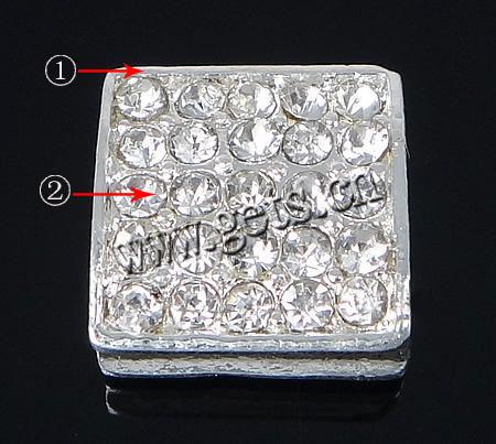 Strass Zinklegierung Perlen, Quadrat, plattiert, keine, 12x12x5.5mm, Bohrung:ca. 8x2.5mm, verkauft von PC