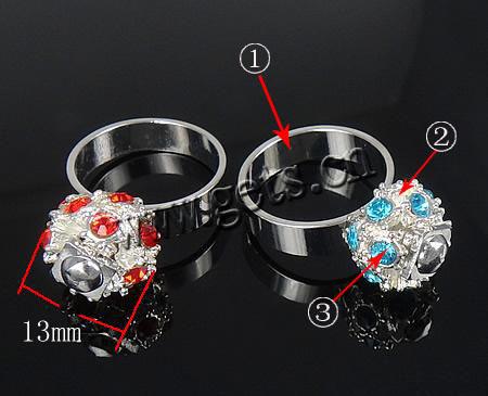 Europa Perlen Messing Finger Ring, mit Zinklegierung, plattiert, mit Strass, keine, 13x9mm, Bohrung:ca. 17mm, Größe:6.5, verkauft von PC