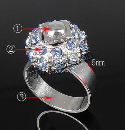Brass, with Zinc Alloy, plated, with rhinestone, more colors for choice, 14x7mm, Hole:Approx 17mm, US Ring Size:6.5, Sold By PC