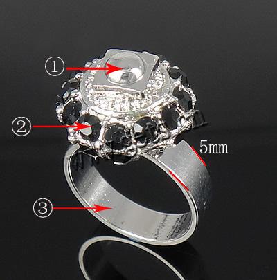 Europa Perlen Messing Finger Ring, mit Zinklegierung, plattiert, mit Strass, keine, 16x8.5mm, Bohrung:ca. 17mm, Größe:6.5, verkauft von PC