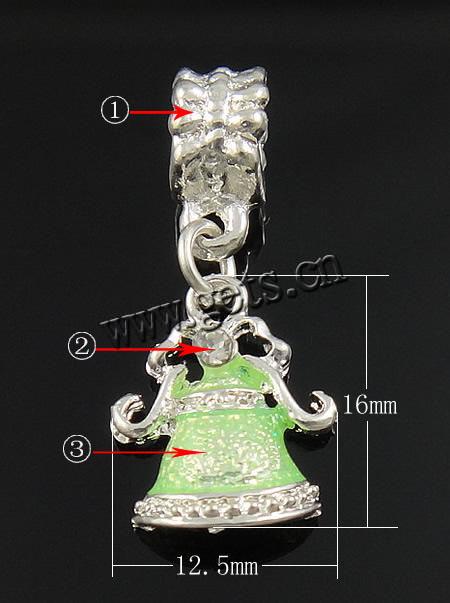 European Christmas Pendant, Zinc Alloy, plated, enamel & with rhinestone, more colors for choice, 12.5x16x2mm, Hole:Approx 5mm, Sold By PC