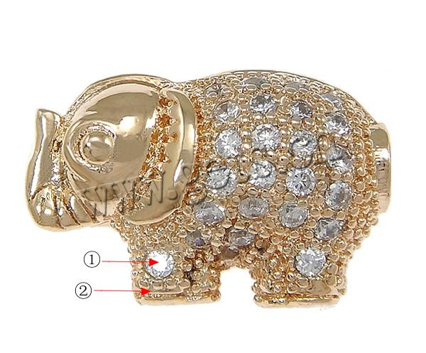 Cubic Zirconia Micro Pave Brass Beads, Elephant, plated, micro pave cubic zirconia, more colors for choice, 14x9x6.5mm, Hole:Approx 1.5mm, Sold By PC