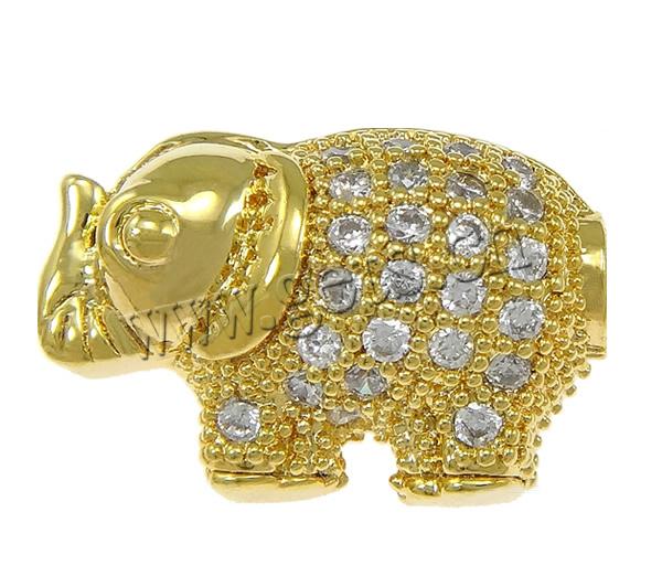 Cubic Zirconia Micro Pave Brass Beads, Elephant, plated, micro pave cubic zirconia, more colors for choice, 14x9x6.5mm, Hole:Approx 1.5mm, Sold By PC