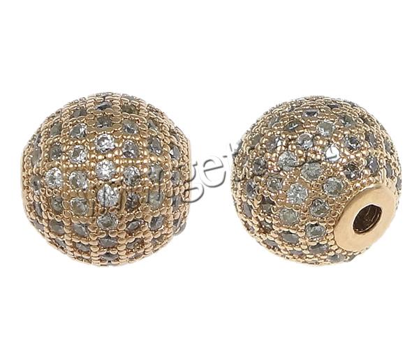 Cubic Zirconia Micro Pave Brass Beads, Round, plated, micro pave cubic zirconia, more colors for choice, 8x8mm, Hole:Approx 1.5mm, Sold By PC