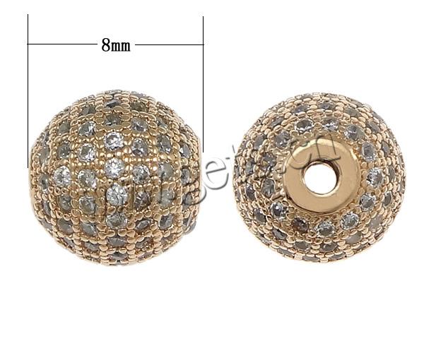 Perles zircon Micro Pave cubes, laiton, Rond, Placage, pavé de micro zircon, plus de couleurs à choisir, 8x8mm, Trou:Environ 1.5mm, Vendu par PC
