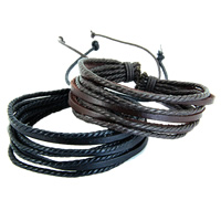 Cowhide Bracelets, with Waxed Cotton Cord, braided & multi-strand, mixed colors, 15mm Approx 7 Inch 