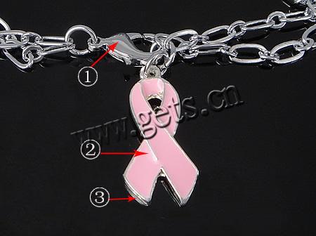 Brass Chain Zinc Alloy Charm Bracelets, brass lobster clasp, Awareness Ribbon, plated, enamel & 2-strand, more colors for choice, 12.5x25.5x2mm, 7.5x4x0.5mm, Length:Approx 7.5 Inch, Sold By Strand