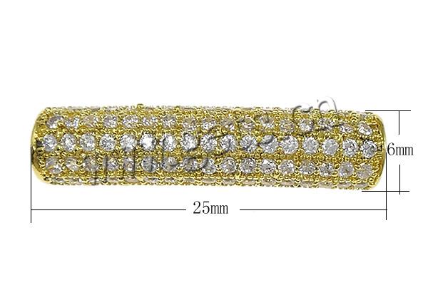Cubic Zirconia Micro Pave Brass Beads, Tube, plated, micro pave cubic zirconia & hollow, more colors for choice, 25x6mm, Hole:Approx 3.5mm, Sold By PC