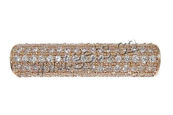 Cubic Zirconia Micro Pave Brass Beads, Tube, plated, micro pave cubic zirconia & hollow, more colors for choice, 25x6mm, Hole:Approx 3.5mm, Sold By PC