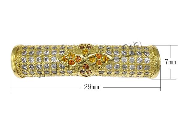 Cubic Zirconia Micro Pave Brass Beads, Tube, plated, micro pave cubic zirconia, more colors for choice, 29x7mm, Hole:Approx 4mm, Sold By PC