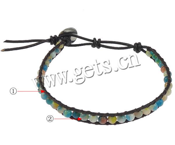 Gemstone Wrap Bracelet, with Cowhide, brass clasp, more colors for choice, Length:Approx 7-9 Inch, Sold By Strand