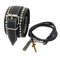 PU Leather Cord Bracelets, with Waxed Cotton Cord & Zinc Alloy, plated, with rivet stud, mixed colors, lead & cadmium free, 40mm Approx 8.5 Inch 