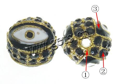 Zinc Alloy Evil Eye Beads, Rhinestone, Round, plated, evil eye pattern & Customized & enamel, more colors for choice, 12mm, Hole:Approx 2mm, Sold By PC