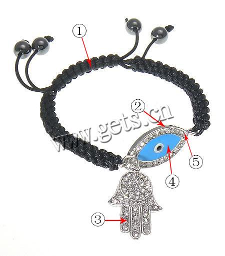 bracelet hamsa , alliage de zinc, avec corde en nylon, main, Placage, émail & avec strass, plus de couleurs à choisir, Longueur:Environ 7-10 pouce, Vendu par brin