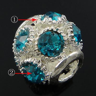 Rhinestone European Beads, with Zinc Alloy, Rondelle, plated, with Mideast rhinestone, more colors for choice, 14x14x13mm, Hole:Approx 5mm, Sold By PC