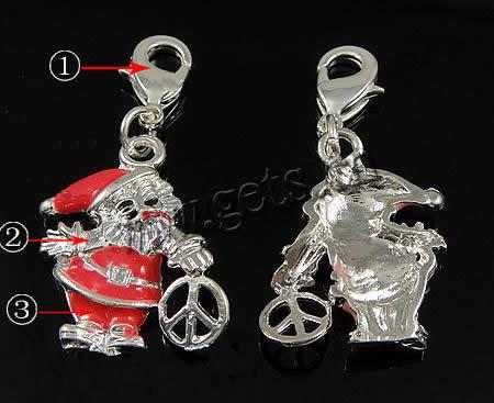 Lobster Clasp Christmas Charm, Zinc Alloy, brass lobster clasp, Santa Claus, plated, more colors for choice, 23x20x3.5mm, 12x6x3mm, Sold By PC